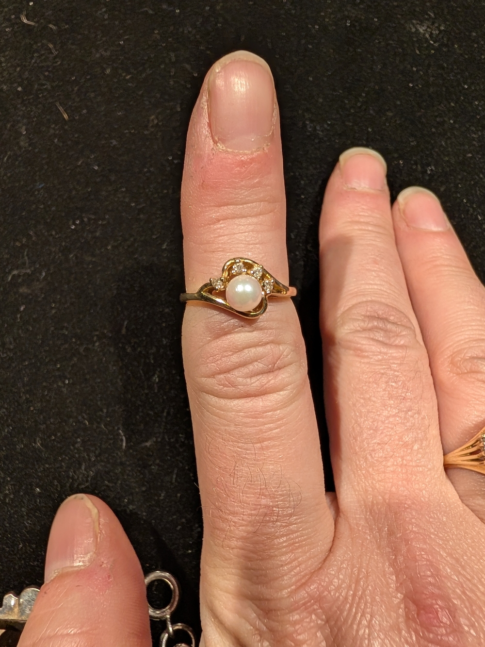 Gold Pearl Heart Ring with Accent Stones - Women's Jewelry, Plumb 14k